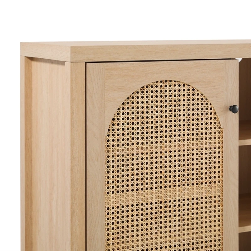 Natural Wood and Rattan 2-Door Sideboard