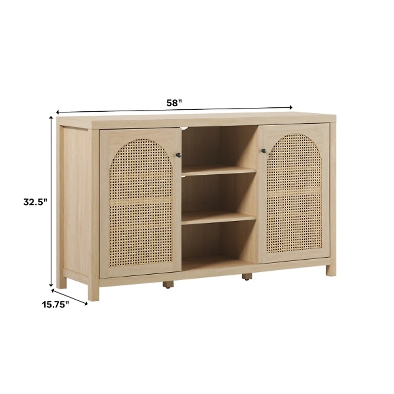 Natural Wood and Rattan 2-Door Sideboard