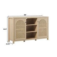 Natural Wood and Rattan 2-Door Sideboard