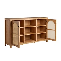 Brown Wood and Rattan 2-Door Cabinet