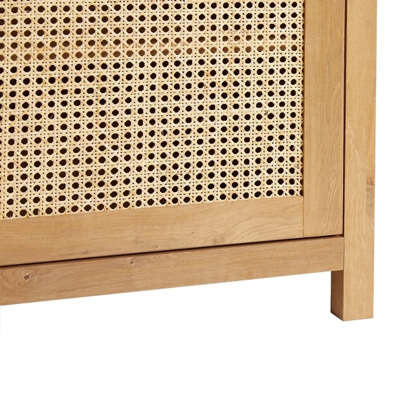 Brown Wood and Rattan 2-Door Cabinet