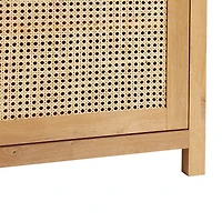 Brown Wood and Rattan 2-Door Cabinet