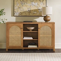 Brown Wood and Rattan 2-Door Cabinet