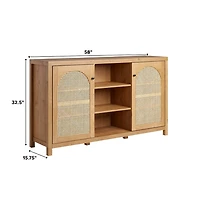 Brown Wood and Rattan 2-Door Cabinet