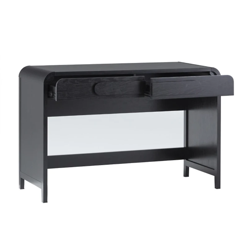 Black Wood Curved 2-Drawer Desk