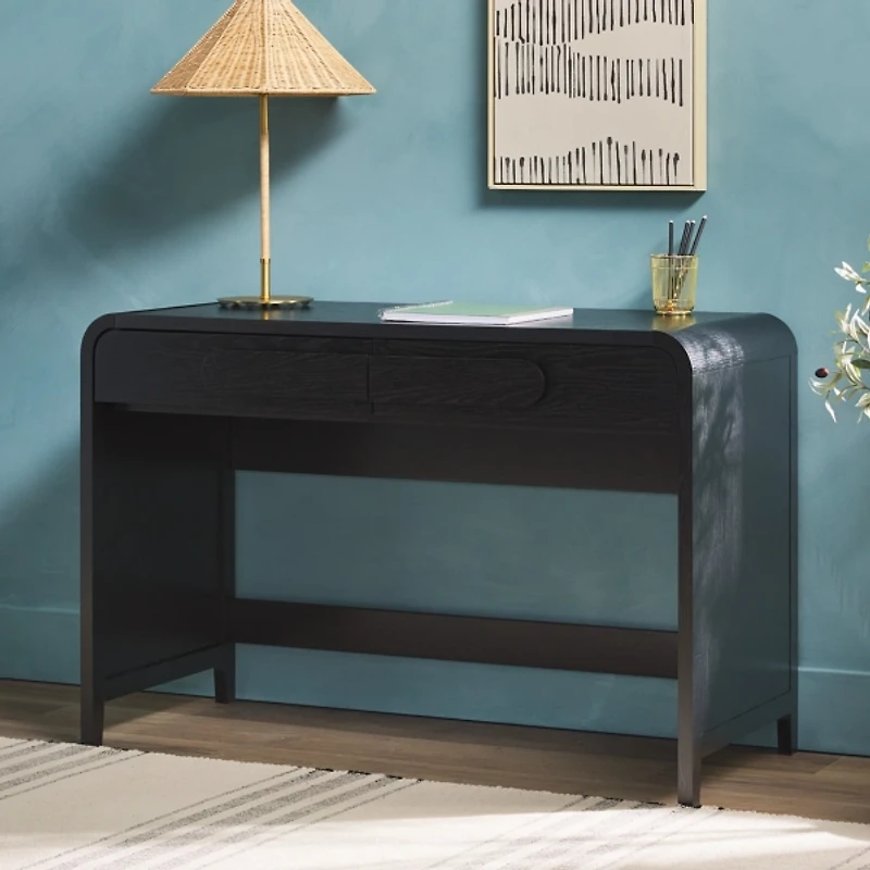 Black Wood Curved 2-Drawer Desk