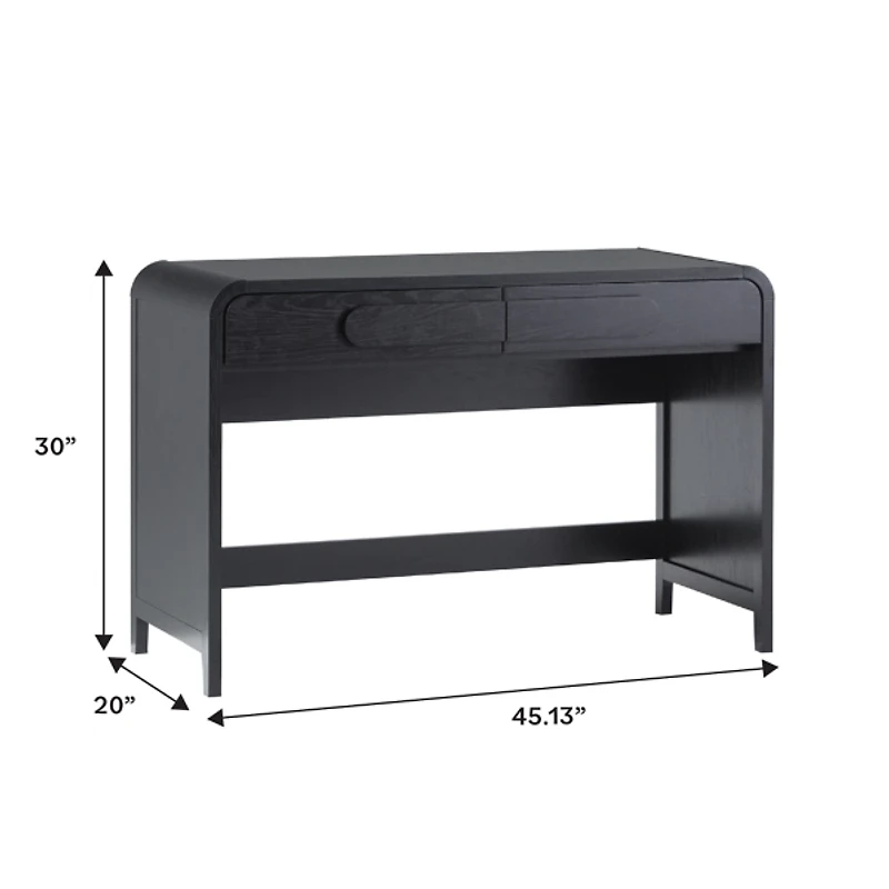 Black Wood Curved 2-Drawer Desk
