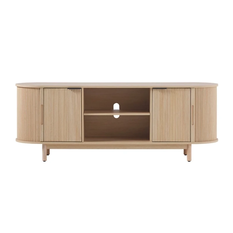 Natural Wood Reeded Oval TV Stand
