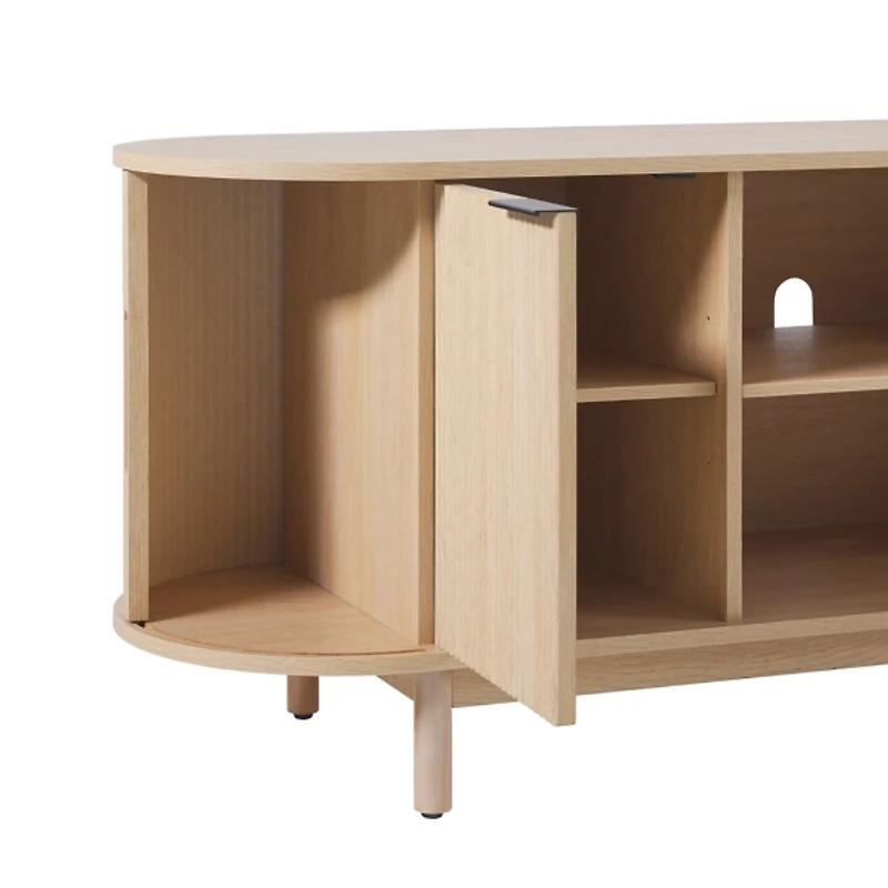Natural Wood Reeded Oval TV Stand