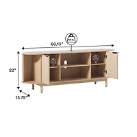 Natural Wood Reeded Oval TV Stand