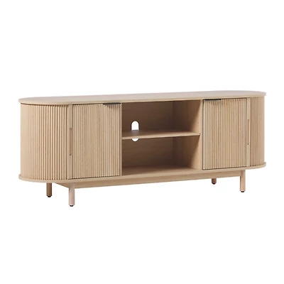 Natural Wood Reeded Oval TV Stand