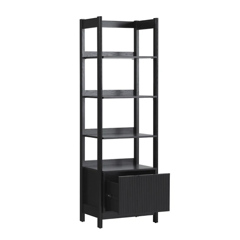 Black Reeded Wood Holmes Narrow Bookcase
