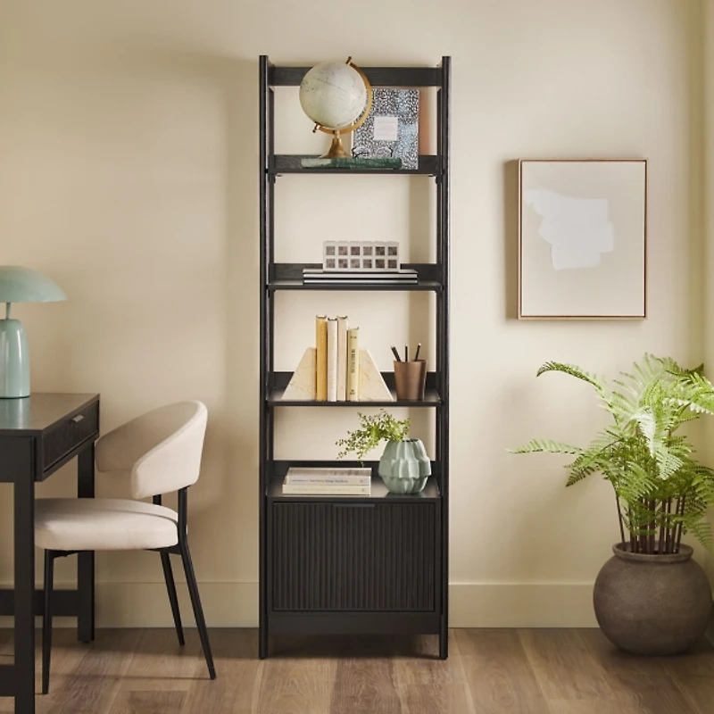 Black Reeded Wood Holmes Narrow Bookcase