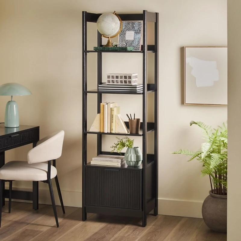 Black Reeded Wood Holmes Narrow Bookcase