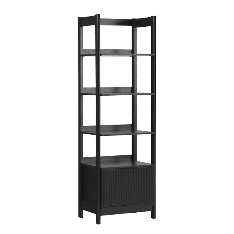 Black Reeded Wood Holmes Narrow Bookcase