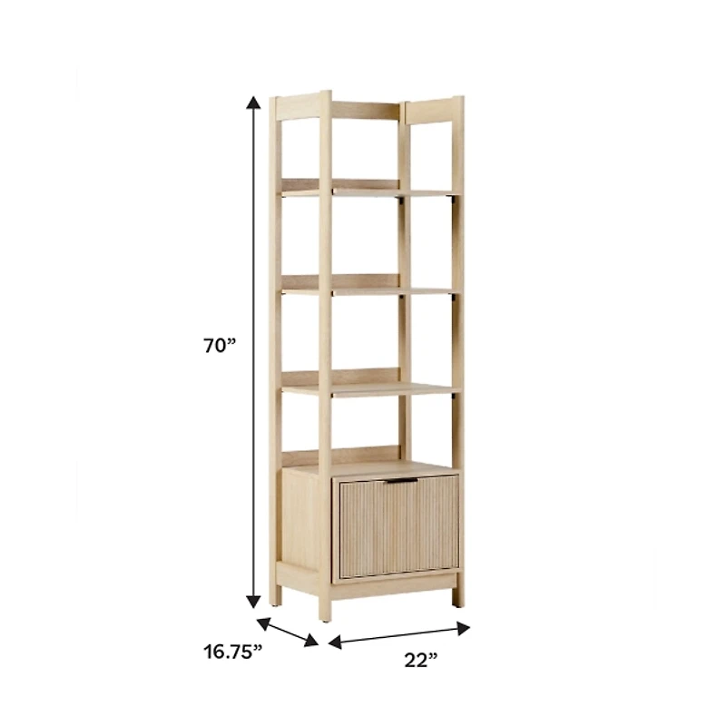 Natural Reeded Wood Holmes Narrow Bookcase