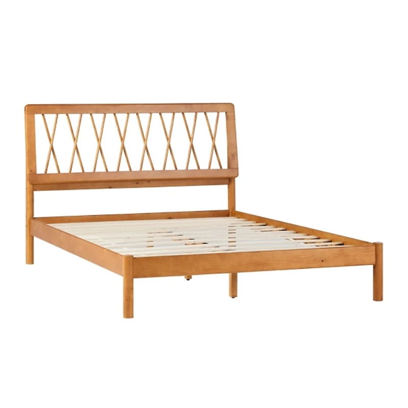 Caramel Wood Spindle Headboard Queen Bed
