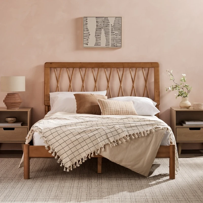 Caramel Wood Spindle Headboard Full Bed