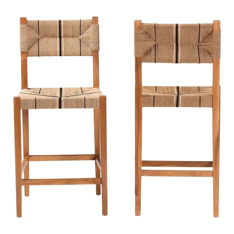 Natural Wood Woven Prita Bar Stools, Set of 2