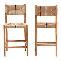 Natural Wood Woven Prita Bar Stools, Set of 2