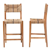 Natural Wood Woven Prita Bar Stools, Set of 2