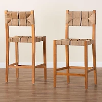 Natural Wood Woven Prita Bar Stools, Set of 2