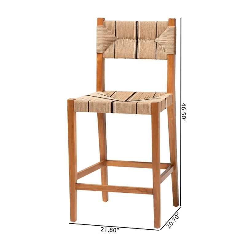 Natural Wood Woven Prita Bar Stools, Set of 2