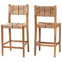 Natural Wood Woven Prita Bar Stools, Set of 2