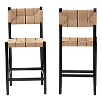 Black Wood Woven Prita Bar Stools, Set of 2