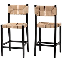 Black Wood Woven Prita Bar Stools, Set of 2