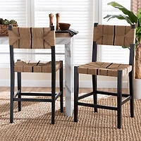 Black Wood Woven Prita Counter Stools, Set of 2