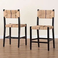 Black Wood Woven Prita Counter Stools, Set of 2