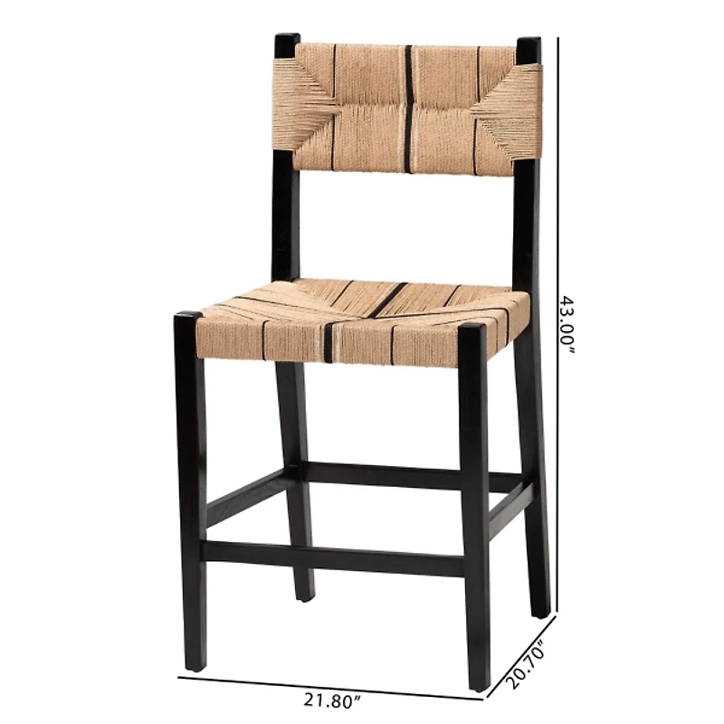 Black Wood Woven Prita Counter Stools, Set of 2