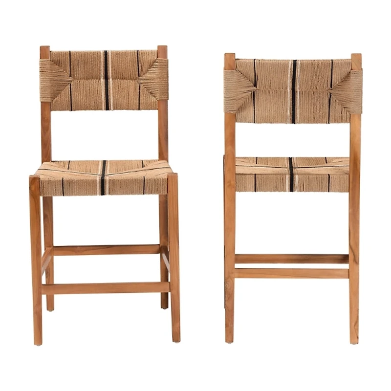 Natural Wood Woven Prita Counter Stools, Set of 2