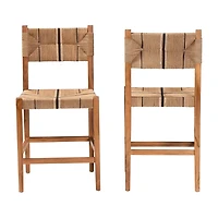 Natural Wood Woven Prita Counter Stools, Set of 2