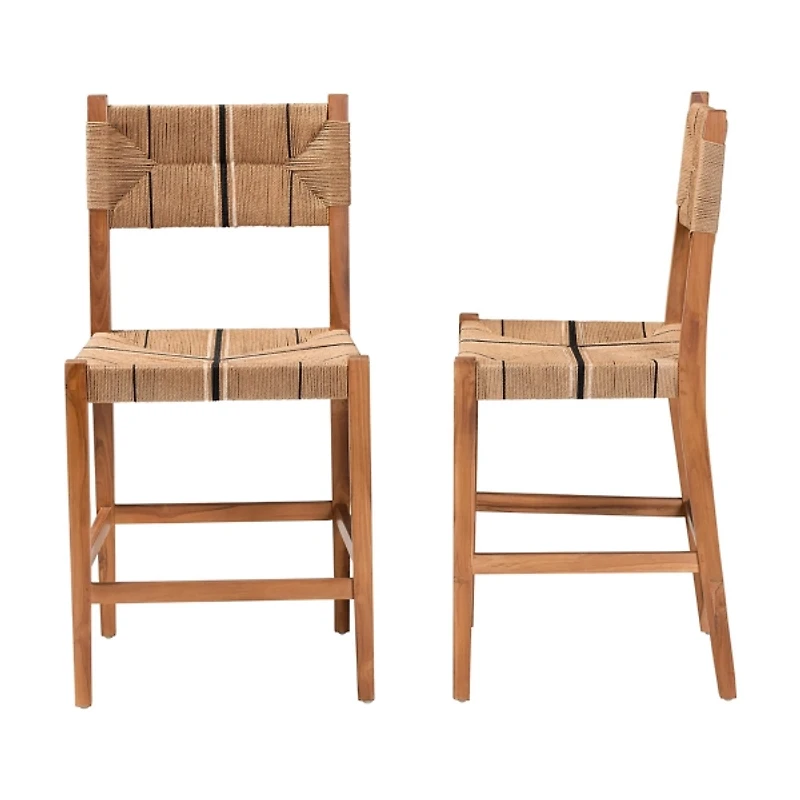 Natural Wood Woven Prita Counter Stools, Set of 2