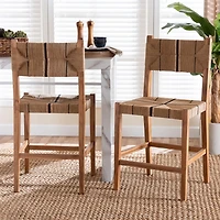 Natural Wood Woven Prita Counter Stools, Set of 2