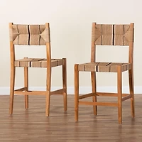 Natural Wood Woven Prita Counter Stools, Set of 2