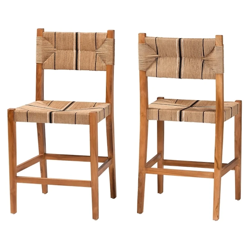 Natural Wood Woven Prita Counter Stools, Set of 2
