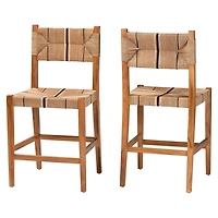 Natural Wood Woven Prita Counter Stools, Set of 2