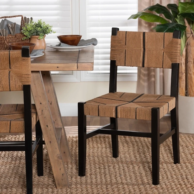 Black Wood Woven Prita Dining Chair