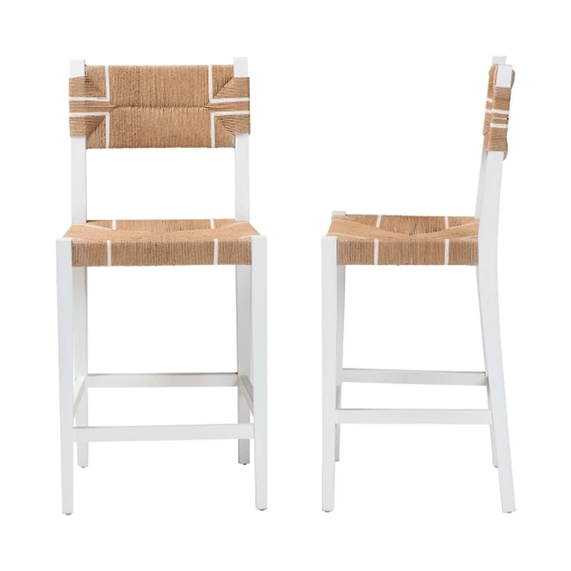 White Wood Woven Talli Bar Stools, Set of 2