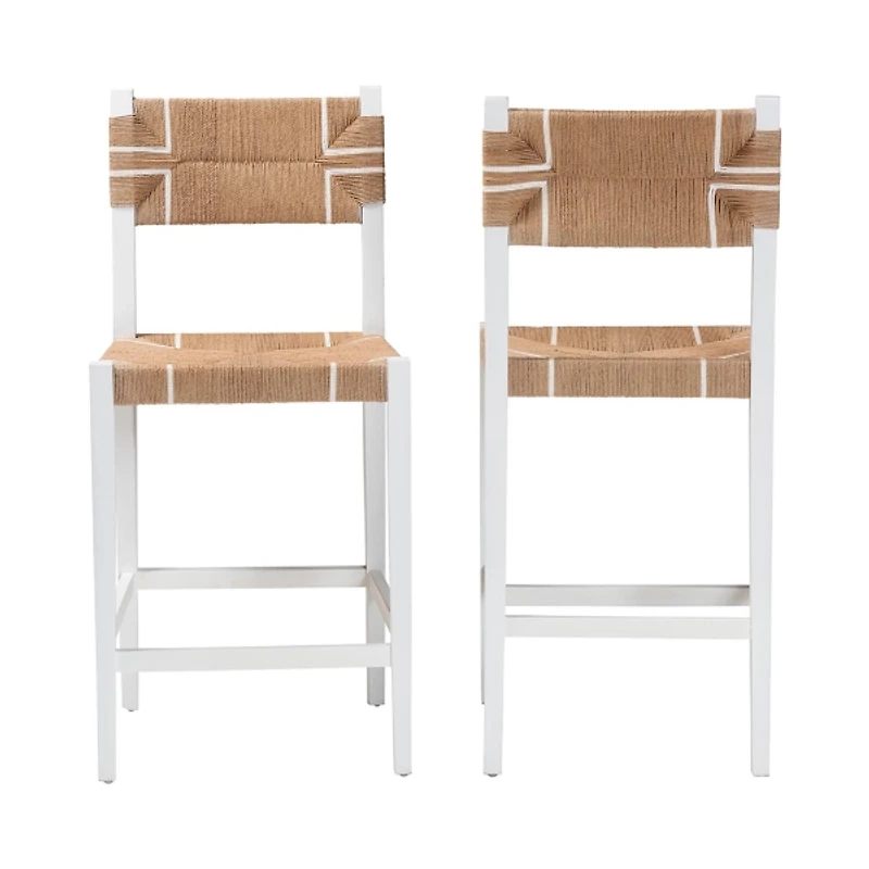 White Wood Woven Talli Bar Stools, Set of 2