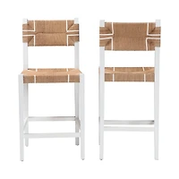 White Wood Woven Talli Bar Stools, Set of 2