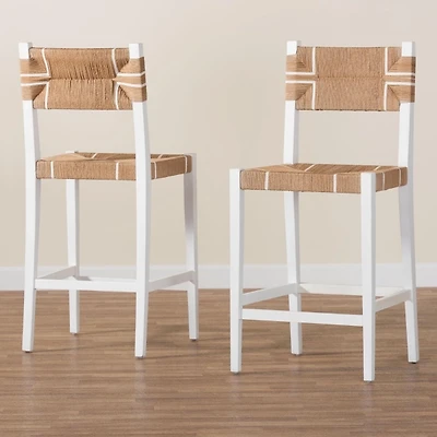 White Wood Woven Talli Bar Stools, Set of 2