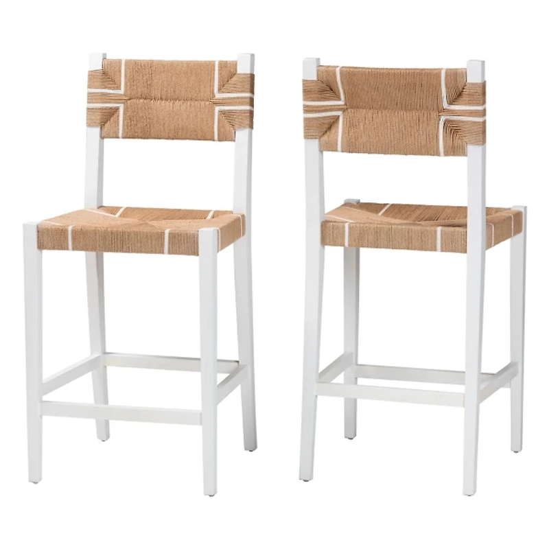 White Wood Woven Talli Bar Stools, Set of 2