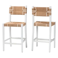White Wood Woven Talli Bar Stools, Set of 2