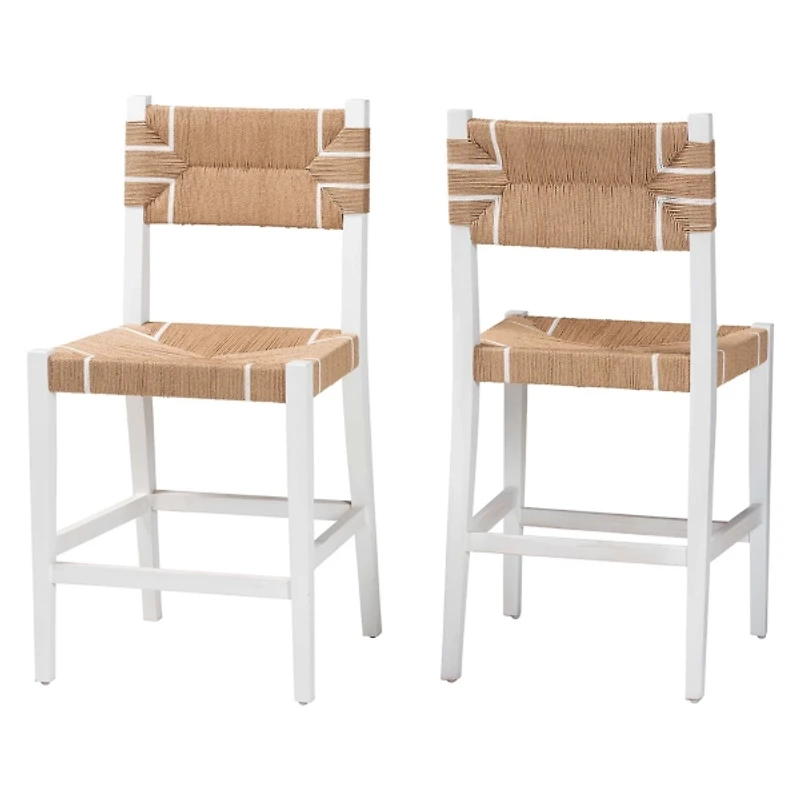 White Mahogany Woven Talli Counter Stool Set
