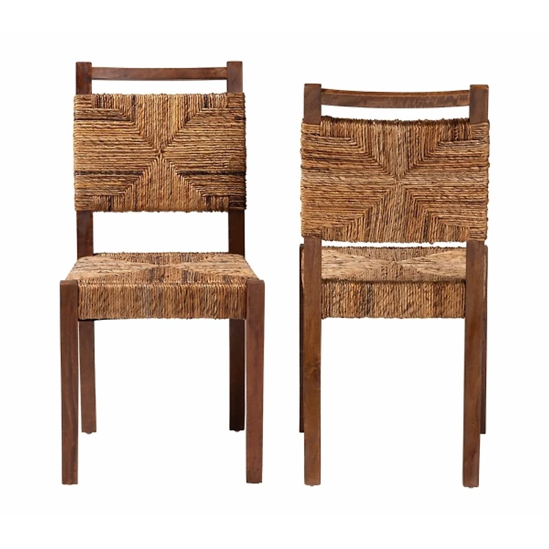 Natural Woven Seagrass Dining Chairs, Set of 2