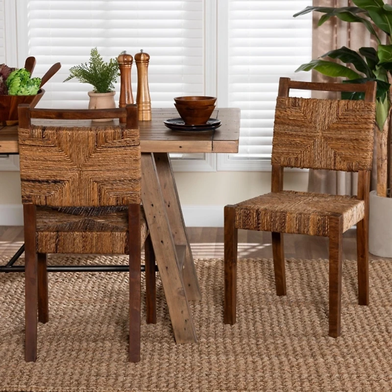 Natural Woven Seagrass Dining Chairs, Set of 2